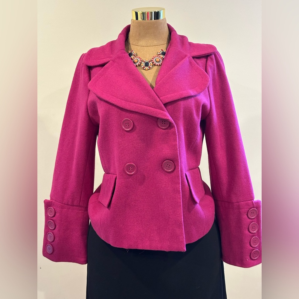 Metrostyle  Pink Pea Coat. Doublee Breasted. Large Cuffed & Buttons Sleeve Sz 8
